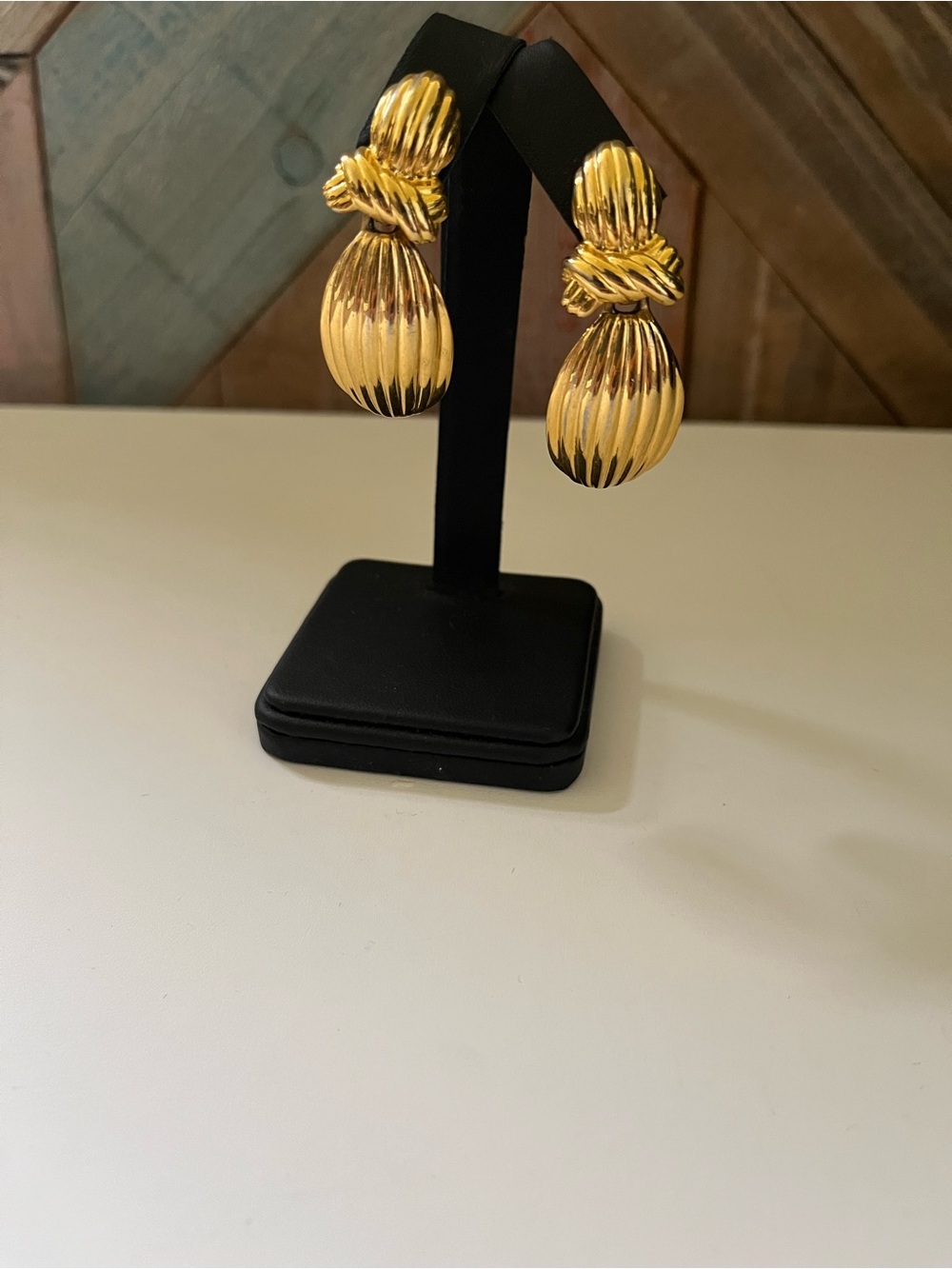 Gold-Tone Ribbed Knot Drop Earrings - Women's Jewelry
